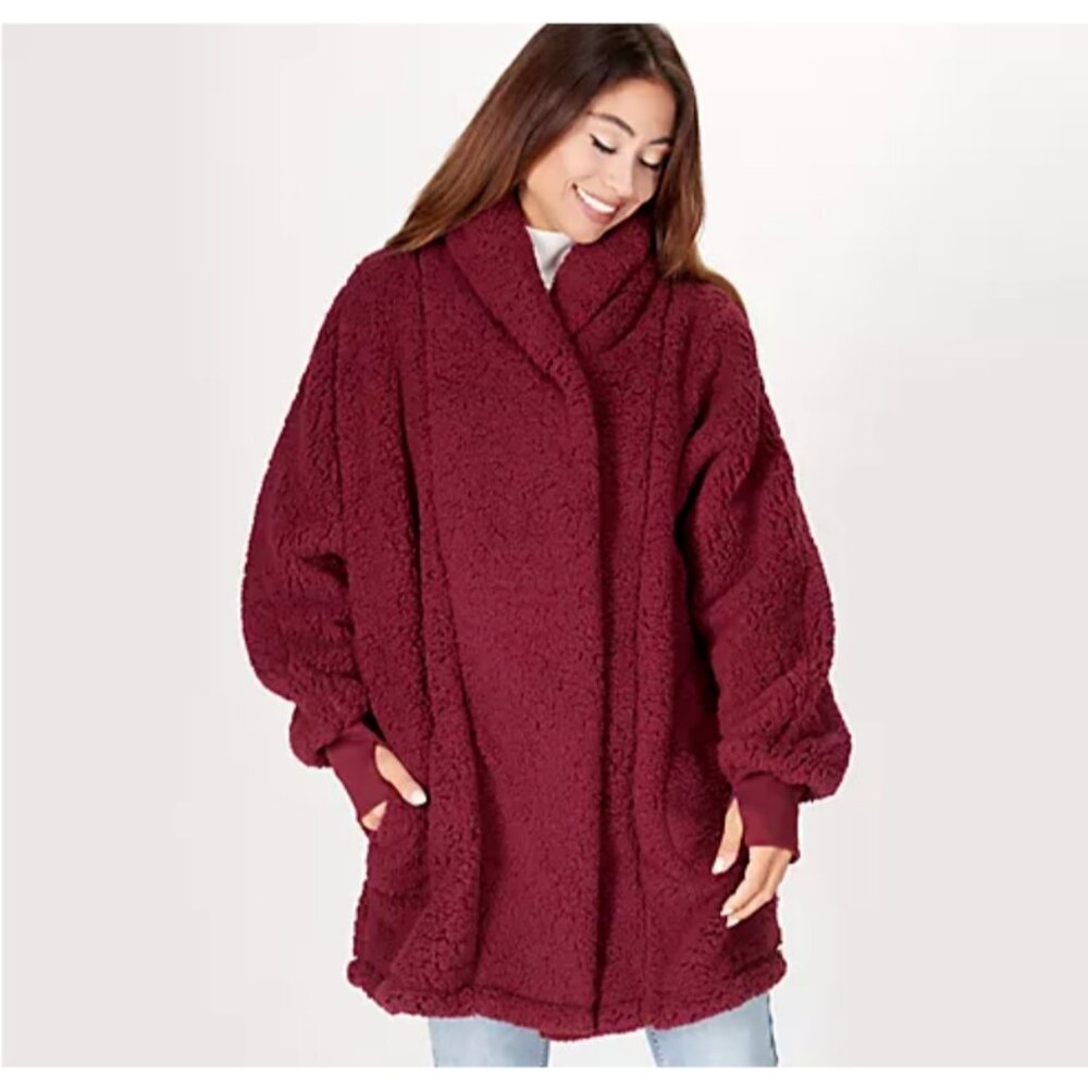 BumbleBella Jill Martin Women Jacket ~ Petite PM PL  Sherpa Button Red A521468